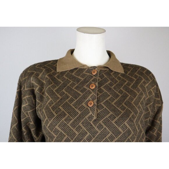 VINTAGE 80s WOMEN'S BROWN COLLARED SWEATER W/ POCKETS - DONNA TORAN - SIZE M - Picture 3 of 7